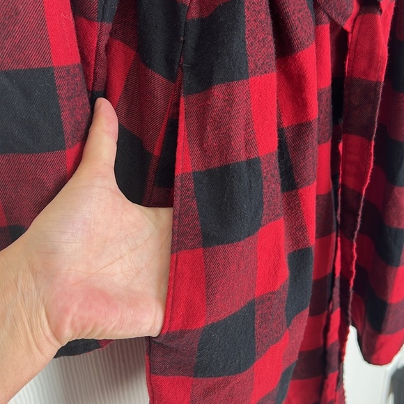 Abercrombie &Fitch -Buffalo Red & Black Plaid Flannel Button Down Shirt Dress XL - Picture 7 of 12